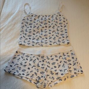 Edikted Floral Women's Pajama Set in White with Blue- Size S top and M bottom